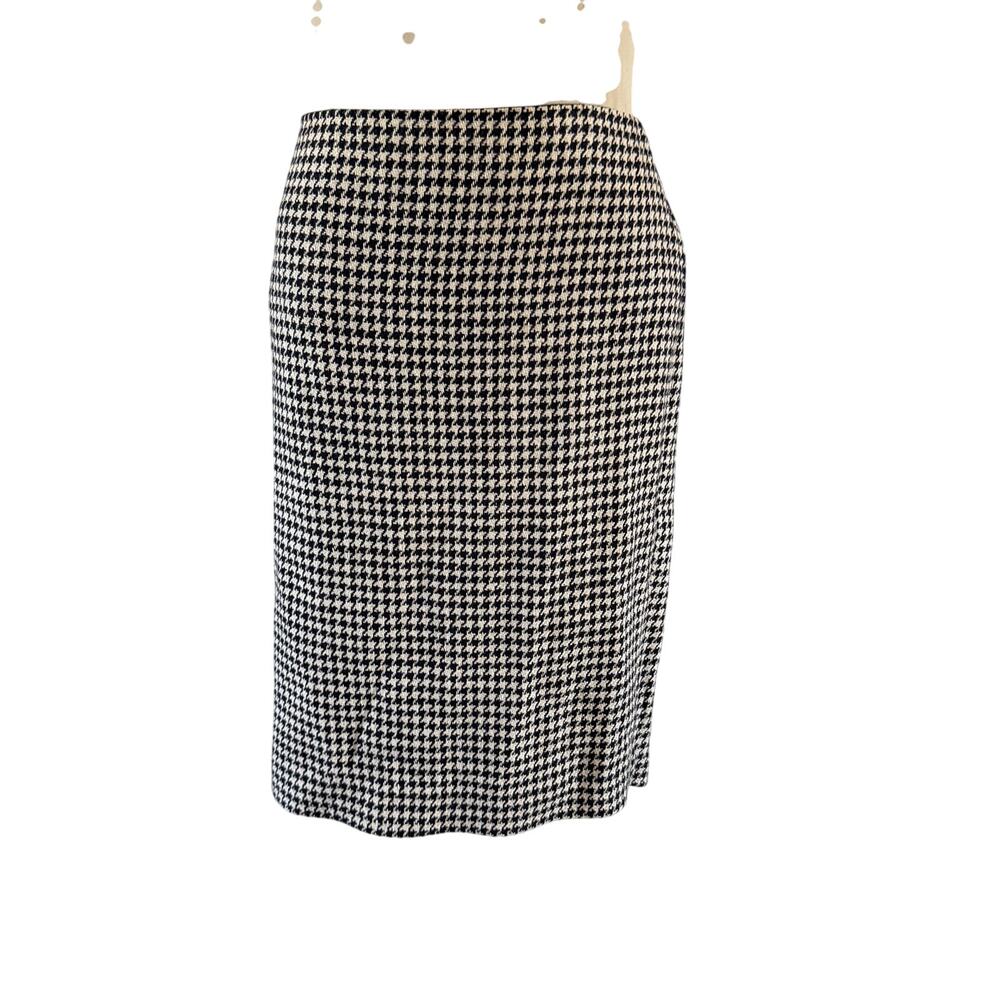 Ralph Lauren Wool Silk Blend Houndstooth Print Pencil Skirt Sz 14 Preppy Office